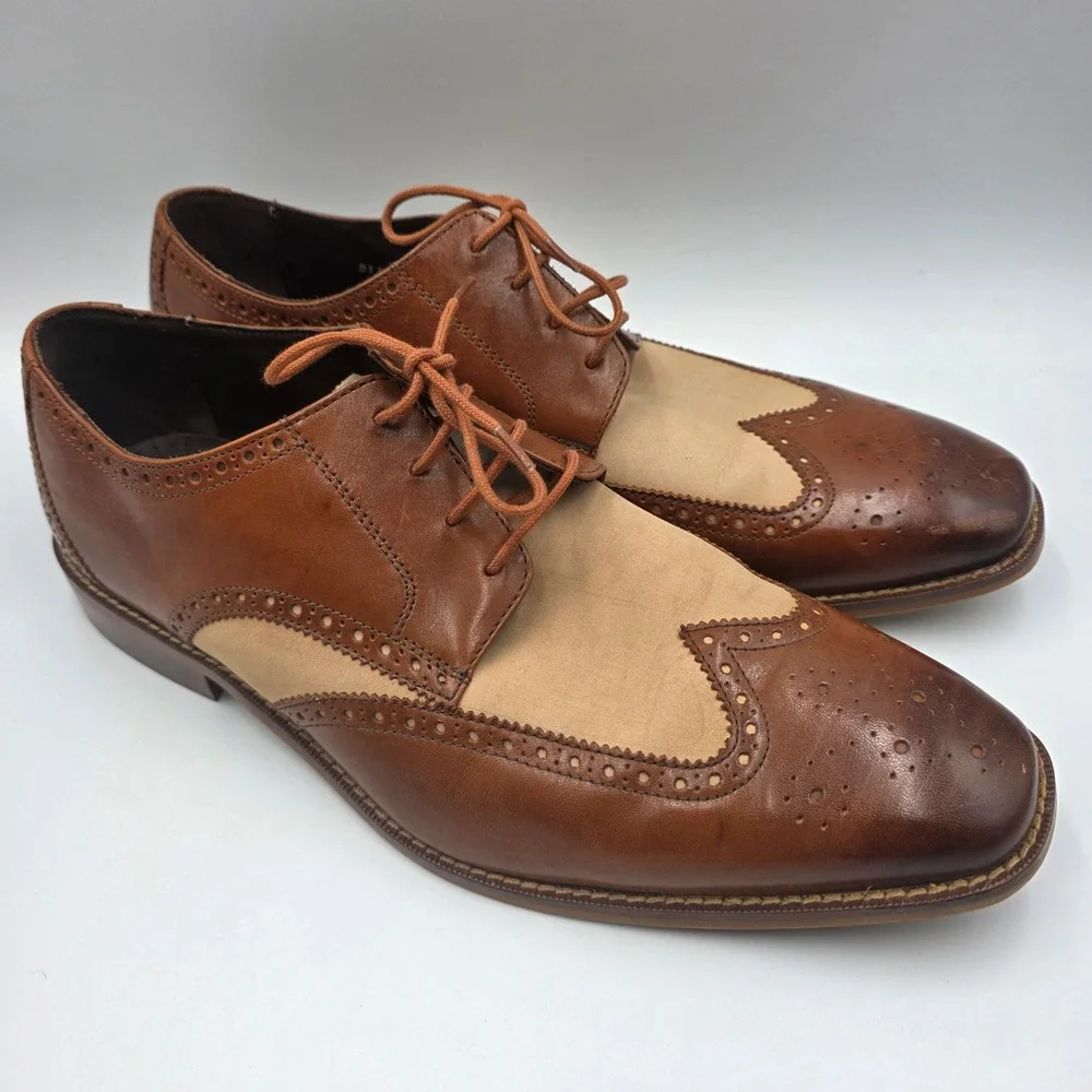 Florsheim Mens Brown Tan Leather Suede Wingtip Oxford Dress Shoes 11435-107 13 D